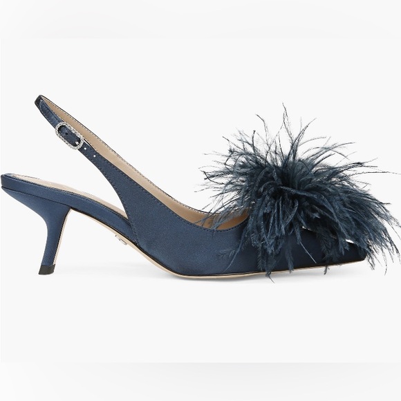 Sam Edelman Bianka Feather Slingback Satin Pump Navy - Picture 3 of 7